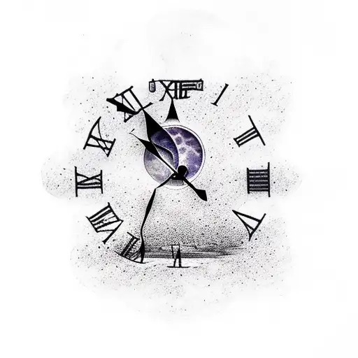 Realism “Raven With A Clock And Moon” Tattoo Idea - BlackInk AI