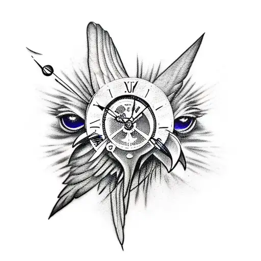 Realism “Raven With A Clock And Moon” Tattoo Idea - BlackInk AI
