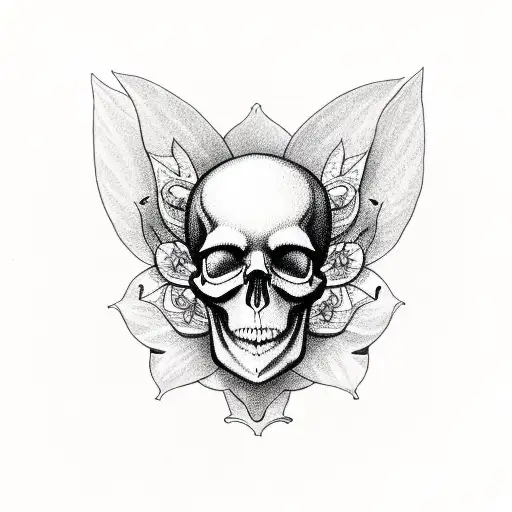 skull flower butterfly tattoo design idea