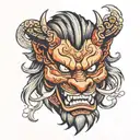 Japanese Oni Mask on Samurai that is lion like in features.   tattoo design idea
