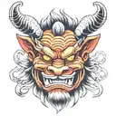 Japanese Oni Mask on Samurai that is lion like in features.   tattoo design idea