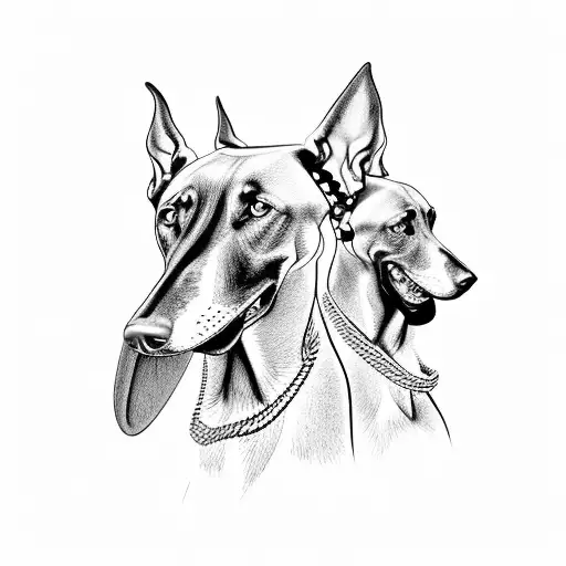 three headed doberman with chain tattoo design idea