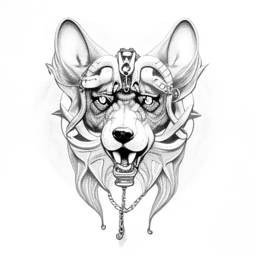 cerberus with chain tattoo design idea