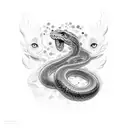 snake, beautiful gir, big eyes tattoo design idea
