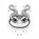 snake, beautiful gir, big eyes tattoo design idea