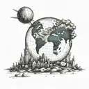 An world globe with some landscape forma city that already visit like New York, Paris, London with a backpacker tattoo design idea