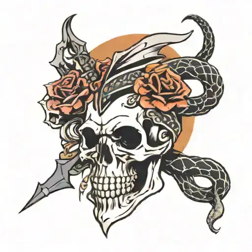 skull dagger and snakes wrapped tattoo design idea