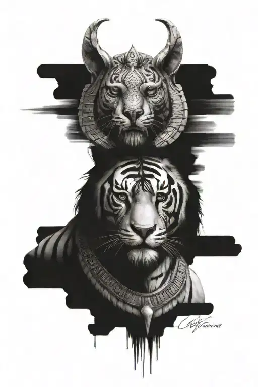A realistic sketch of tiger as egyptian god Horus tattoo design idea