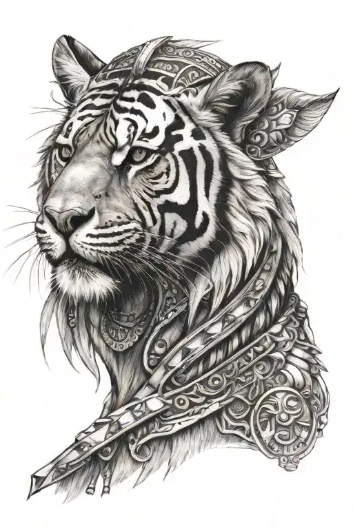 A realistic sketch of tiger, as egyptian god Horus tattoo design idea
