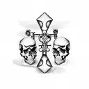 Hourglass with skulls on top with birth date which shows 24.09.1997 on the bottom a cross without date sand flowing tattoo design idea
