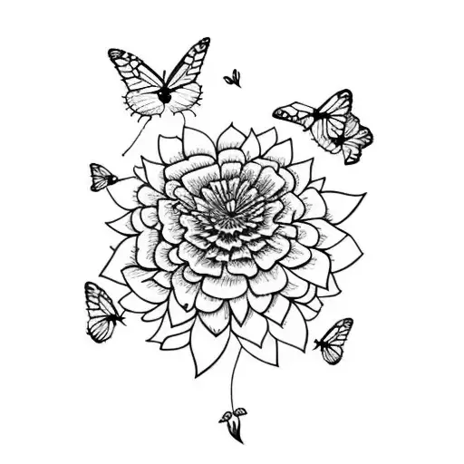 marigold with butterflies  tattoo design idea