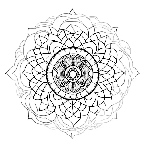 Create a minimalist mandala design incorporating elements of different animals that hold spiritual significance to the client, representing their holistic connection with nature. tattoo design idea