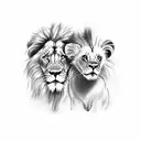 Lion and a Lamb with the Text : Io faccio parte della vostra vita e voi siete tutta la mia storia. tattoo design idea