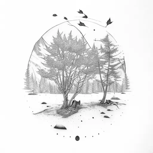 Maple lead with hunting camp inside tattoo design idea