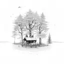 Maple lead with hunting camp inside tattoo design idea