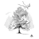 Maple lead with hunting camp inside tattoo design idea