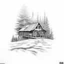 Maple lead with hunting camp inside tattoo design idea