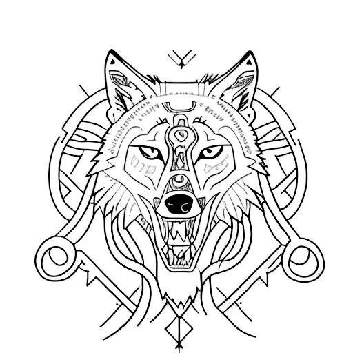 I want a tattoo that has a split of a wolf, one alive and the other bones. I want it to be psychedelic with a sentence w tattoo design idea