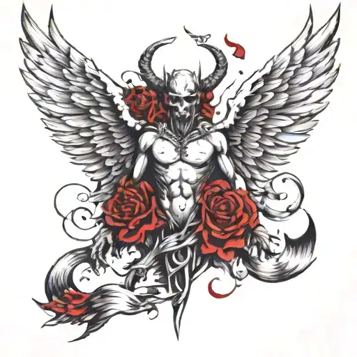 that has 2 wings, one of a demon and one of an angel for men tattoo design idea
