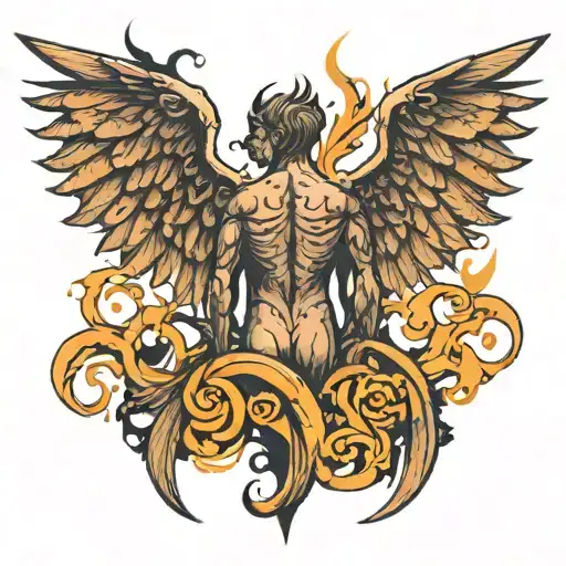 Back tattoo with 2 wings, one of a demon and one of an angel for men tattoo design idea