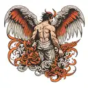 Back tattoo with 2 wings, one of a demon and one of an angel for men tattoo design idea