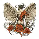 Back tattoo with 2 wings, one of a demon and one of an angel for men tattoo design idea