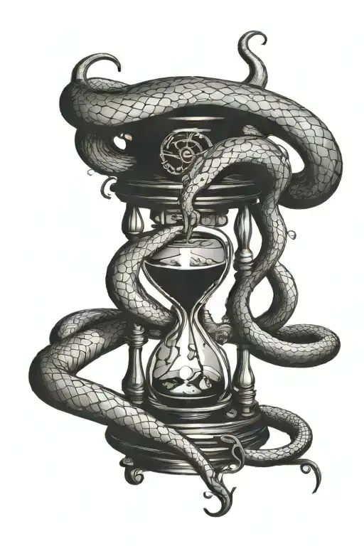 snake wrapped around a hourglass cracking it tattoo design idea