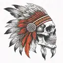 Red Native American skull tattoo design idea