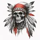 Red Native American skull tattoo design idea