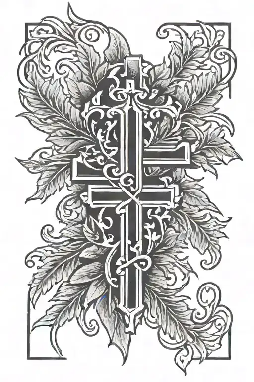 cross with laurel wreath tattoo design idea
