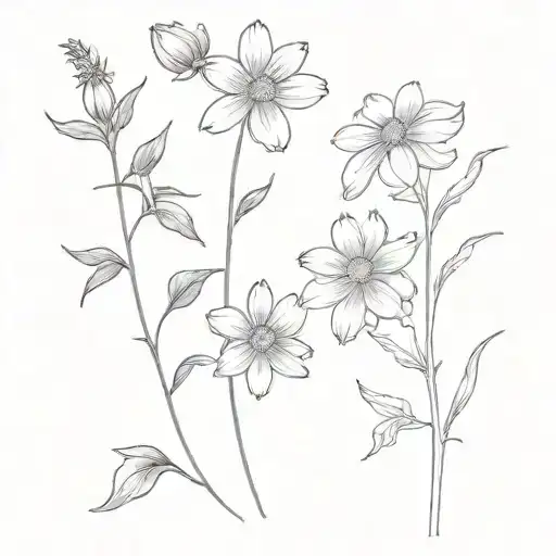daisy and larkspur fineline tattoo black and white tattoo design idea