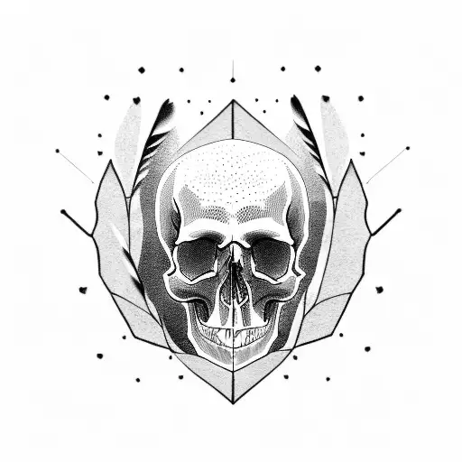 Skull with Black Feathers  tattoo design idea