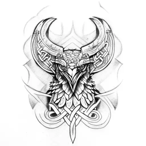Viking knotwork ravens tattoo design idea