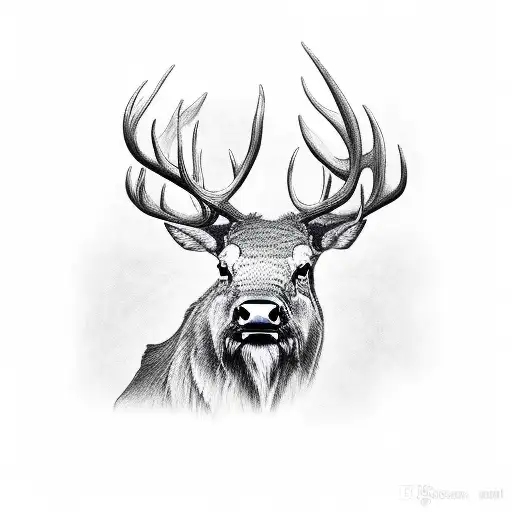 trippy bull elk tattoo design idea