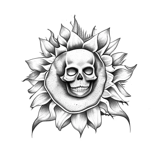 Two skeleton hands holdings a wilted sunflower  tattoo design idea