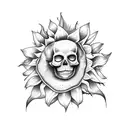 Two skeleton hands holdings a wilted sunflower  tattoo design idea