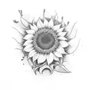 Two skeleton hands holdings a wilted sunflower  tattoo design idea