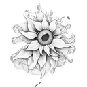 Two skeleton hands holdings a wilted sunflower  tattoo design idea