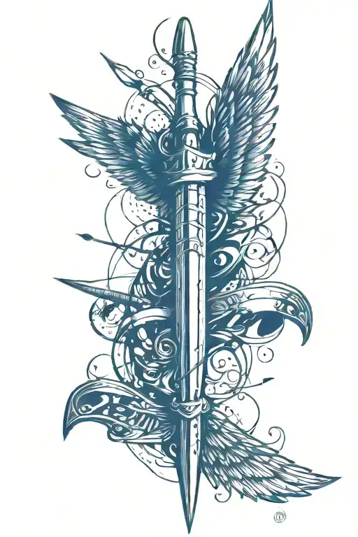 Dagger with parachute wings either side writing with in the wings tattoo design idea
