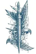 Dagger with parachute wings either side writing with in the wings tattoo design idea