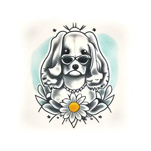 Daisy with dog paw in the middle tattoo design idea