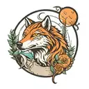 jungle wolves moon time clock tattoo design idea