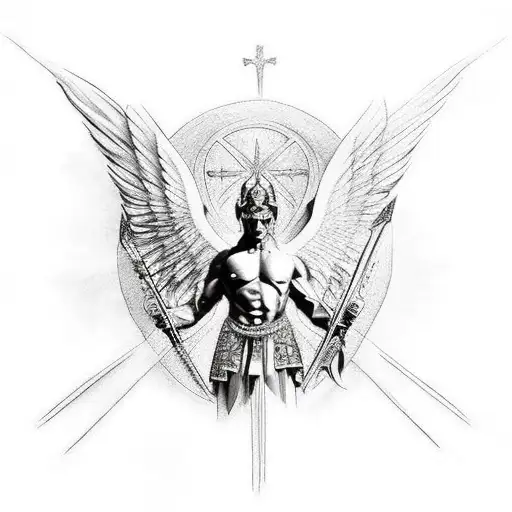 Archangel Michael attacking tattoo design idea