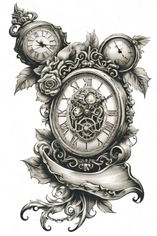 a memento mori forearm sleeve should include an old clock, a prominent and easy to symbol for discipline and hard work.  tattoo design idea