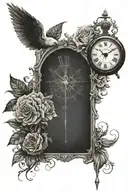 write out the two Latin phrases"memento mori" and "memento vivere". the fore arm sleeve should include an old clock.   tattoo design idea