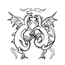 A minimalist dragon silhouette intertwined with a group of friends holding hands, symbolizing the bond between friendship and inner strength tattoo design idea