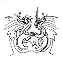 A minimalist dragon silhouette intertwined with a group of friends holding hands, symbolizing the bond between friendship and inner strength tattoo design idea