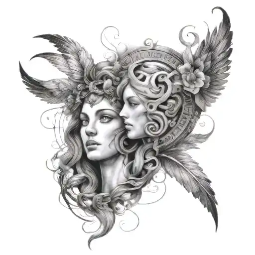 combined Virgo Pisces aries zodiac sign tattoo design idea