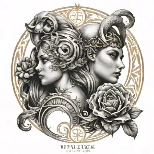 combined Virgo Pisces Aries zodiac signs tattoo design idea
