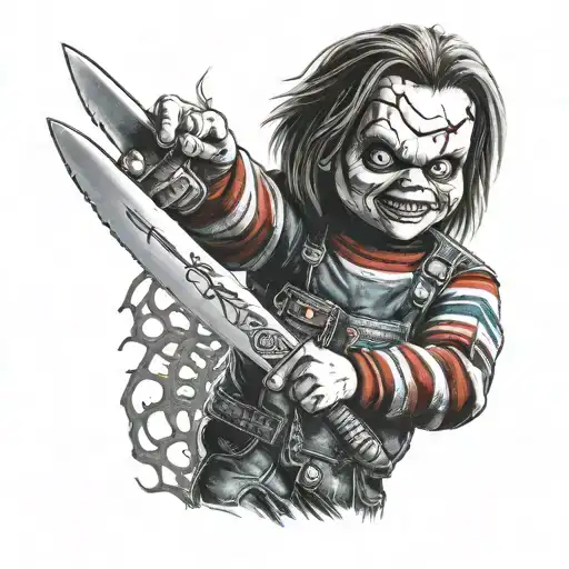 chucky holding voodoo knife  tattoo design idea